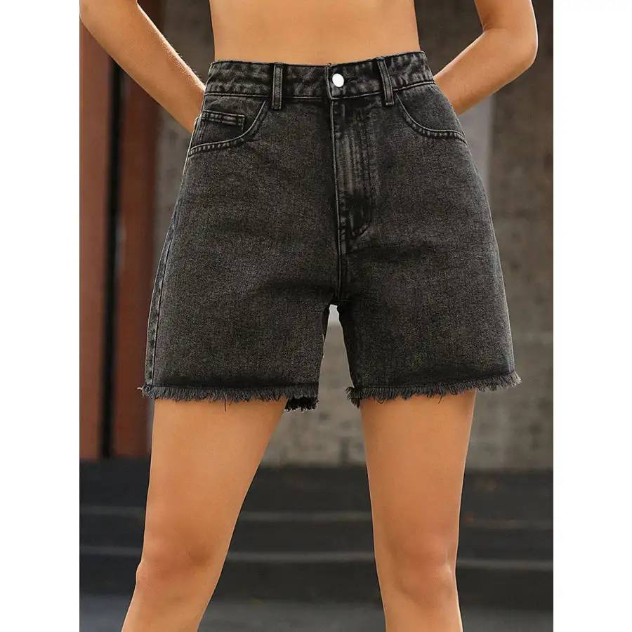 Classic Raw Hem High Waist Denim Shorts
