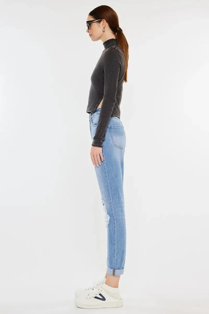 Classic High Waist Distressed Denim Jeans