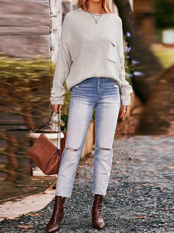 Women's Openwork Round-Neck Sweater