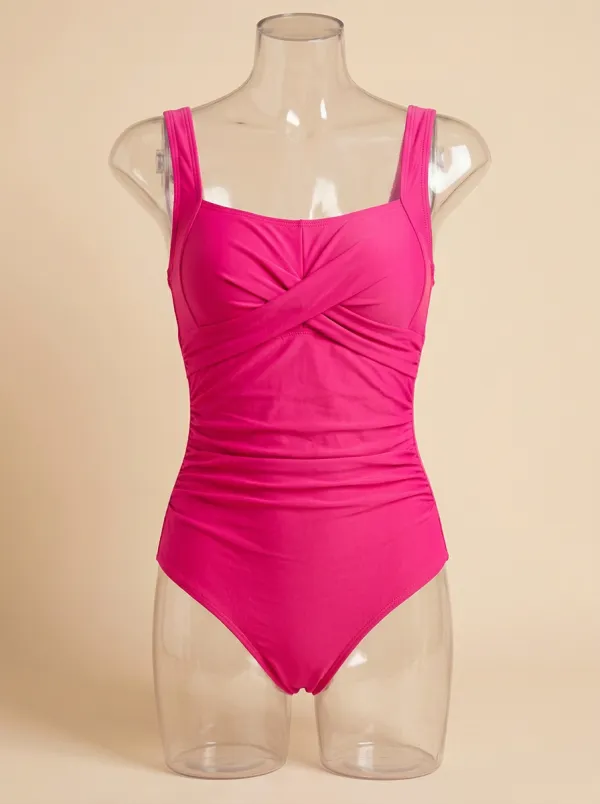 Gathered Twist-Front Ruched One-Piece Swimsuit