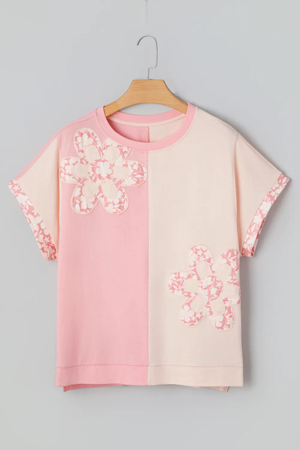 Apricot Block Flower Patched Loose Tee