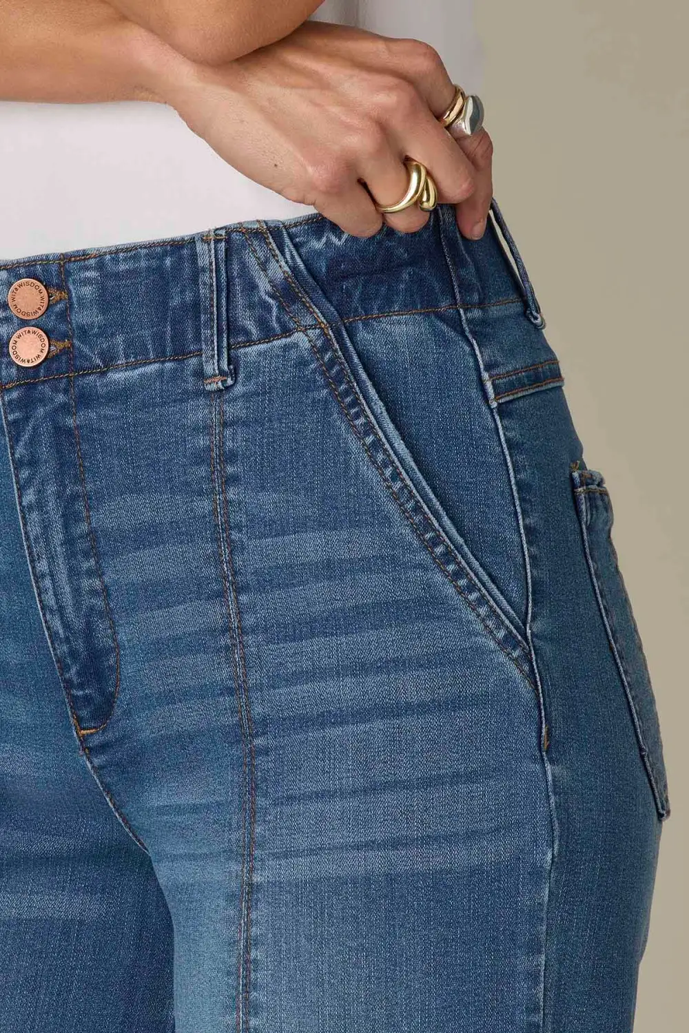  Center Front Seam Petite Wide Leg Jeans