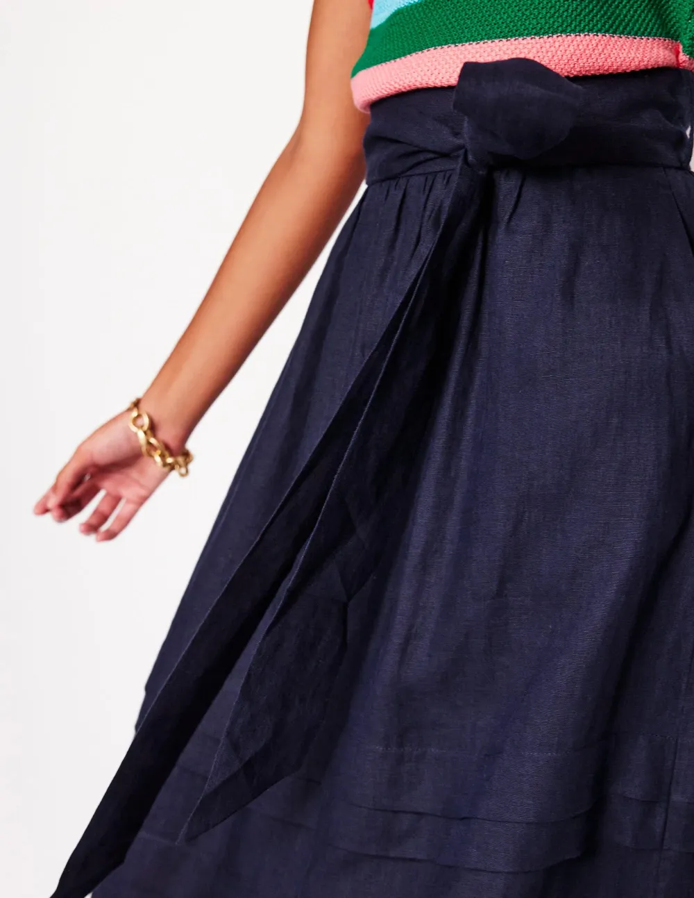 Pintuck Linen Midi Skirt