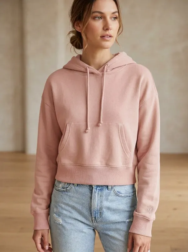 Women's Minimalist Sage Green Solid Color Embroidered Hoodie