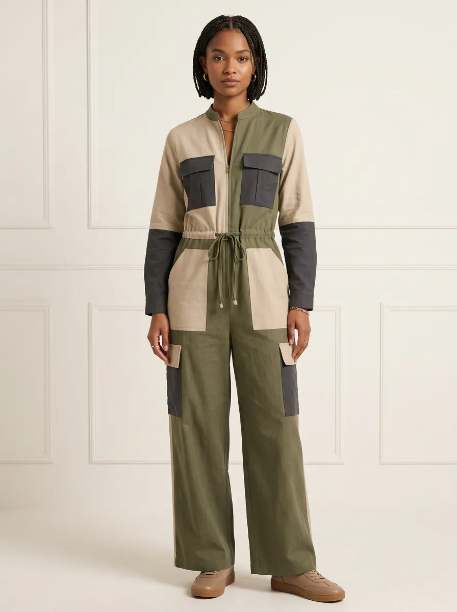 Women's Sierra Utility Colorblock Cargo Jumpsuit