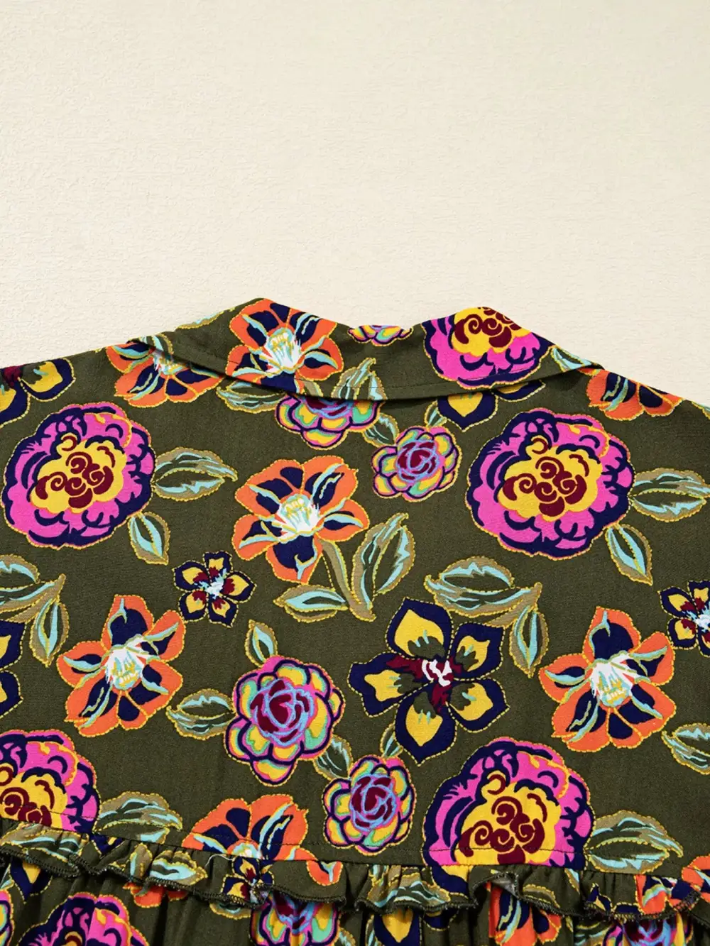 Smooth Finish Floral Printed Split Neck Mini Dress