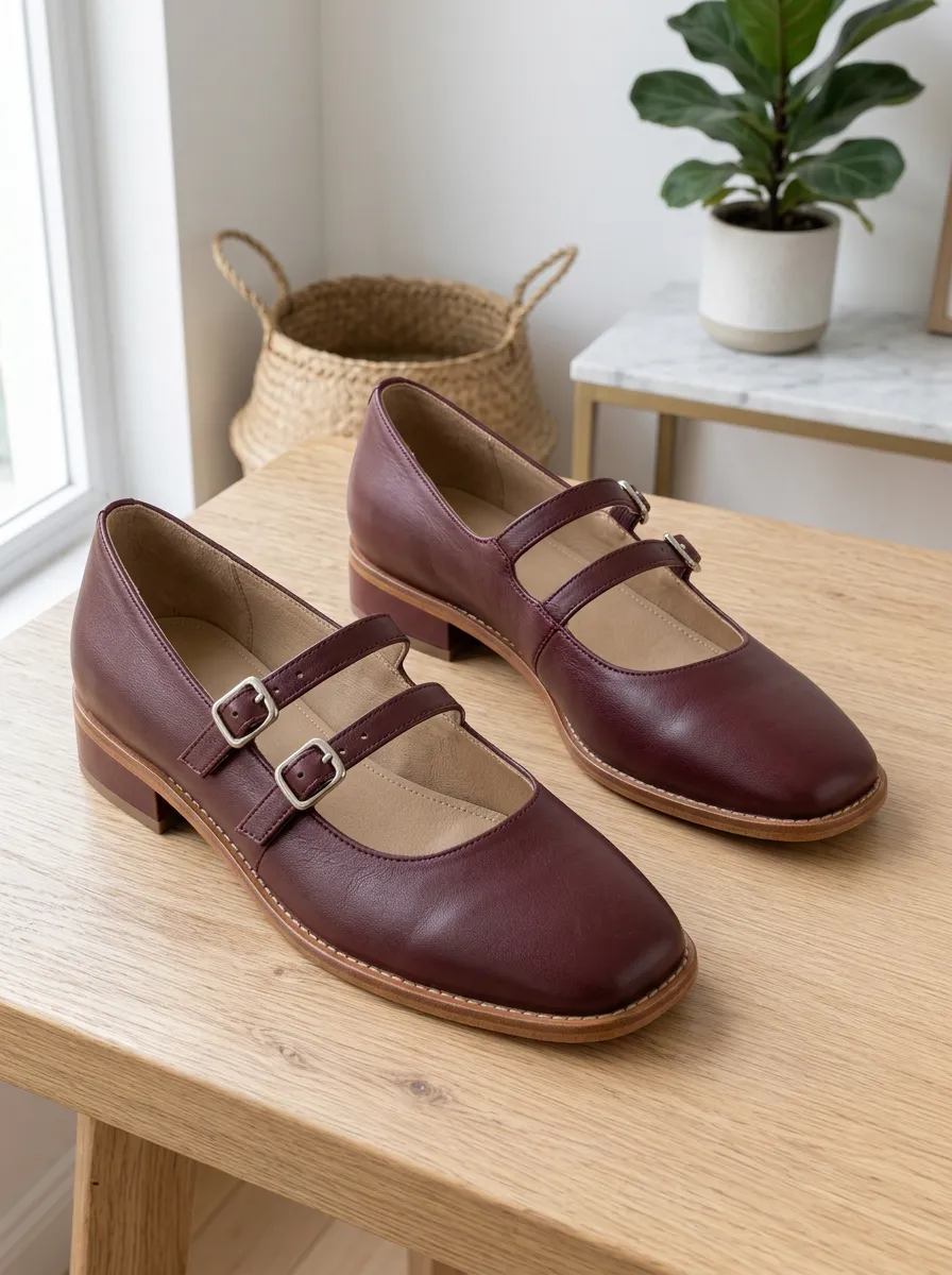 Women's Double Strap Buckle Mary Jane Shoes