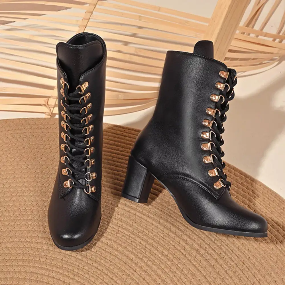 Lace-Up Boots with Block Heel