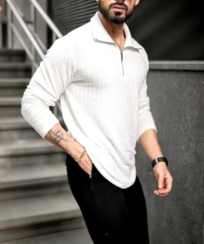 White Button-Down Long Sleeve Casual Shirt