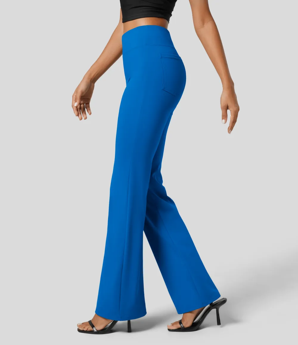  High Waisted Back Side Pocket Slight Flare Work Pants