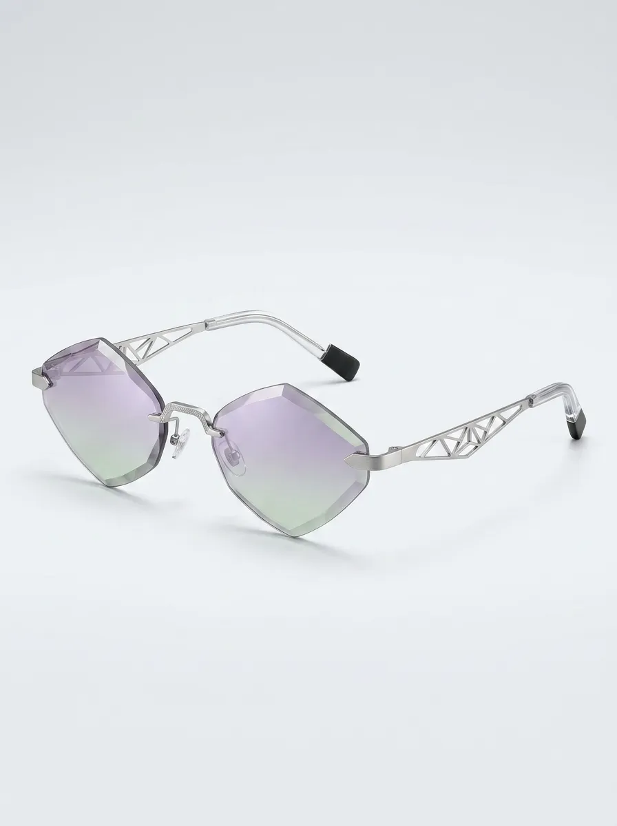 Unisex Futuristic Geometric Gradient Lens Metal Frame Sunglasses