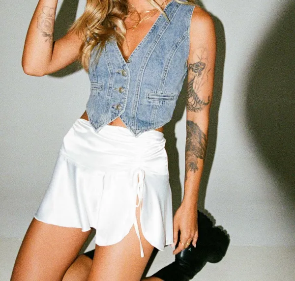 Mid-Wash Denim Vest Top