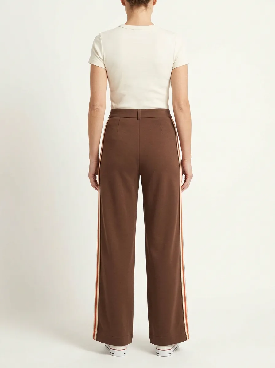Women's High-Rise Curved-Side-Pocket Stripe Wide-Leg Trousers
