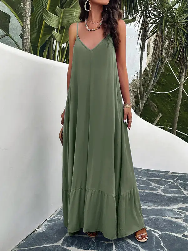 Joint Pleated Sleeveless Neck Maxi Dress