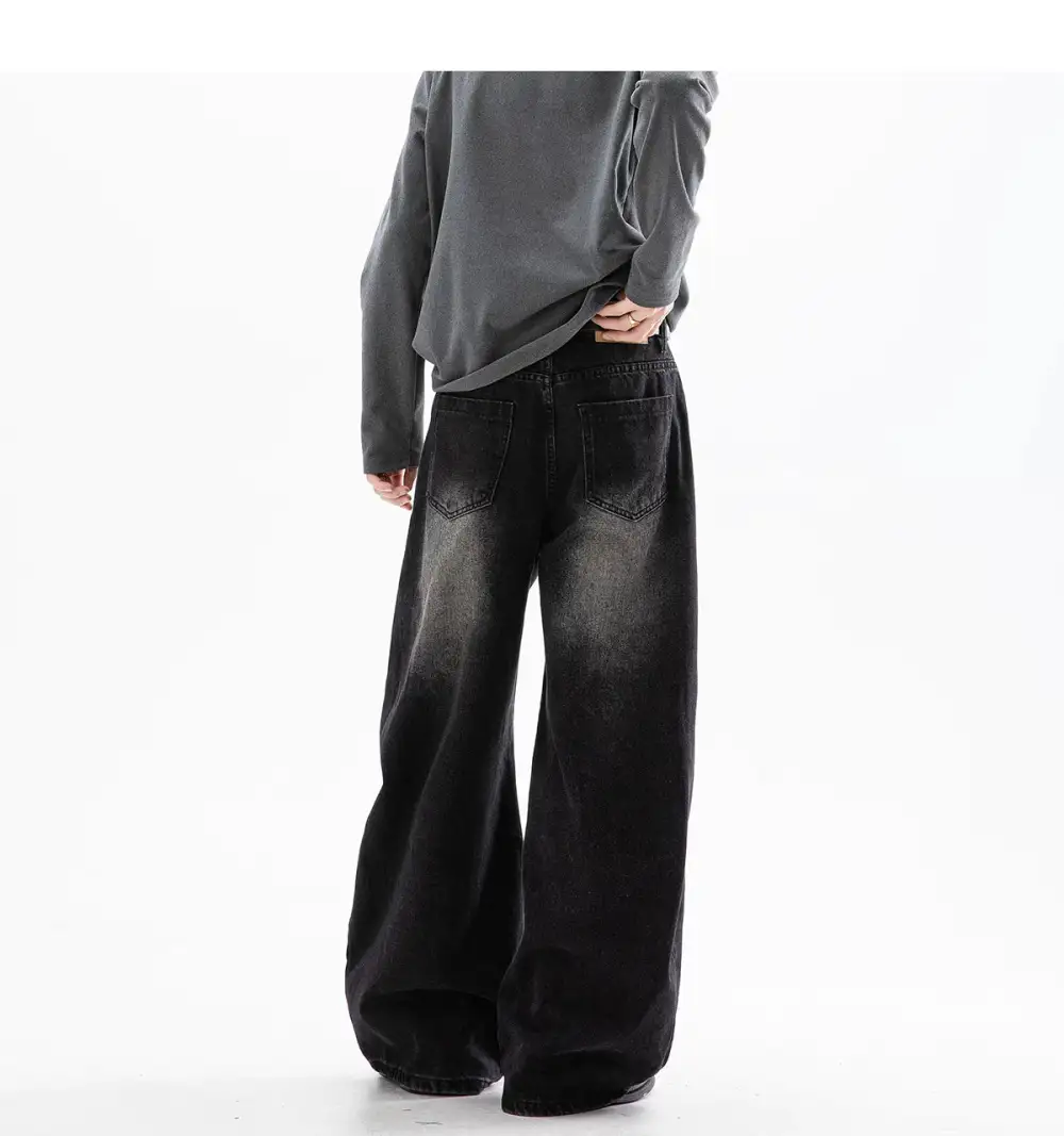 Ultra-Wide Whisker-Fade Washed Jeans