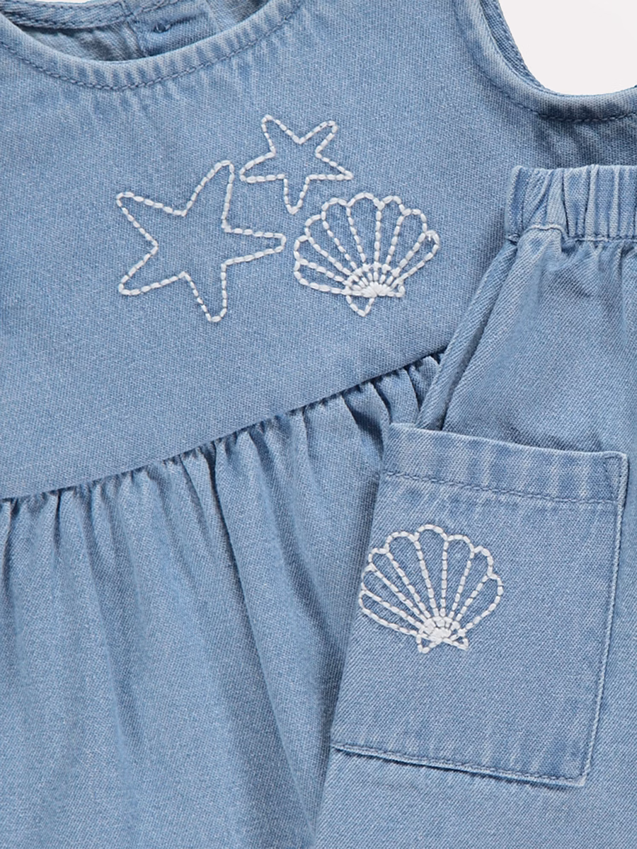 Denim Embroidered Shell Top and Trousers Outfit detail 1
