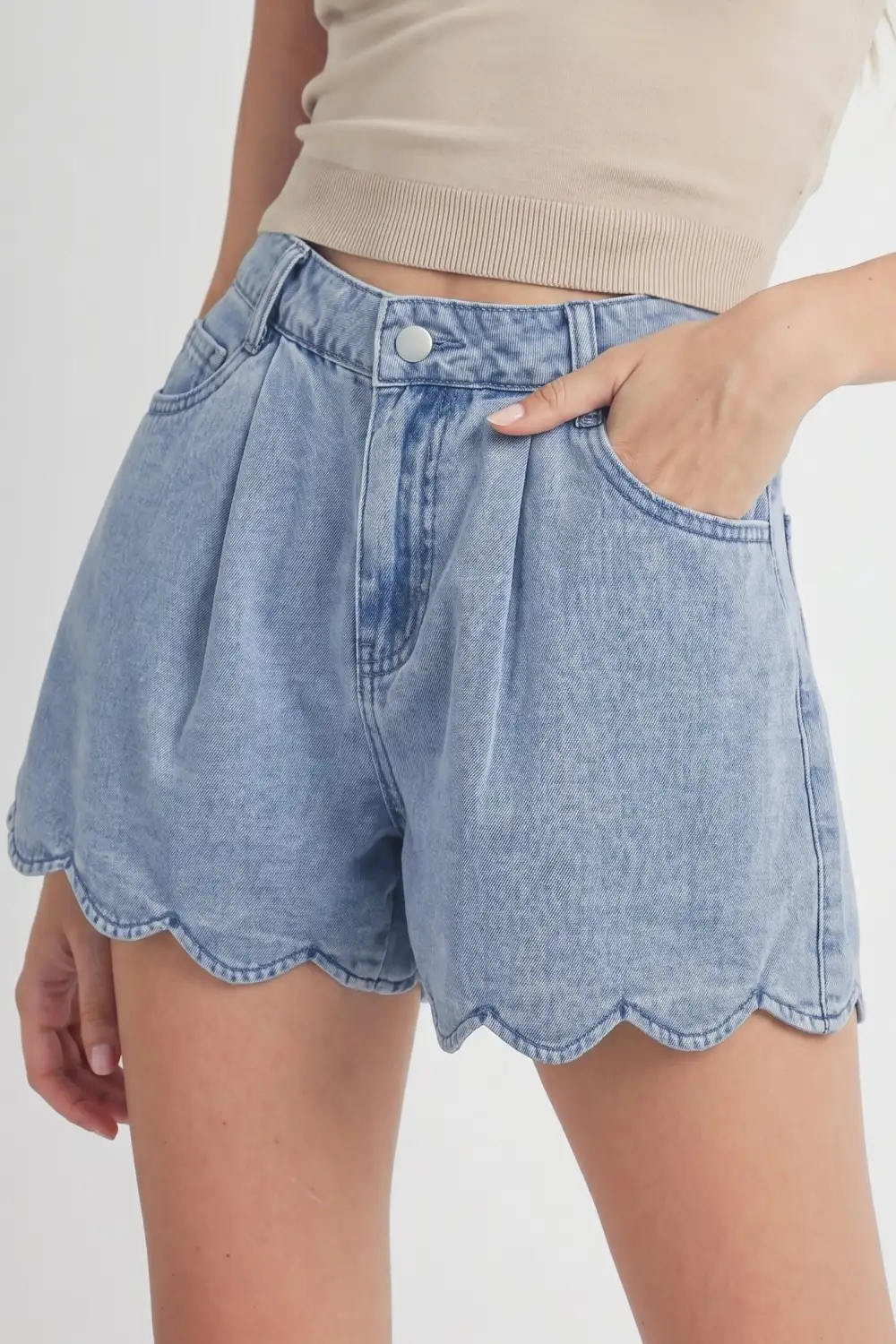 Refined Scalloped Denim Shorts