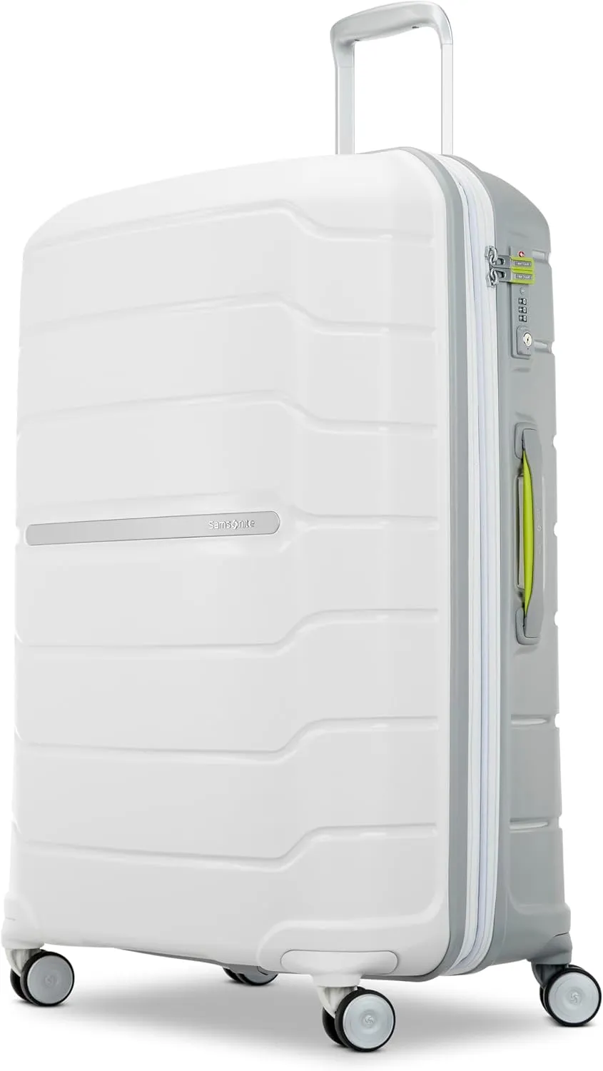 Samsonite Freeform Hardside Carry-On Luggage with Spinner Wheels - Hardshell Suitcase - TSA, Airline-Approved - Expandable Hard Shell, Smooth Rolling Wheels for Lightweight Travel - White/Grey