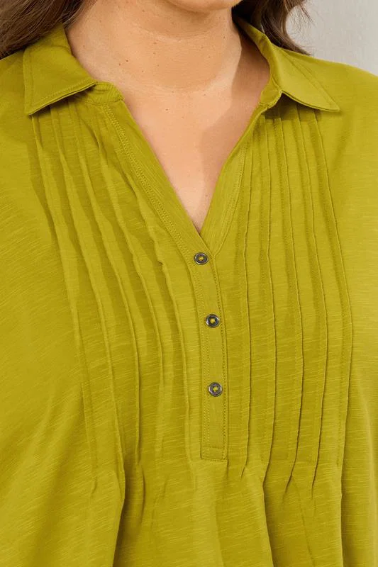 Green Pintuck Henley Top detail 3