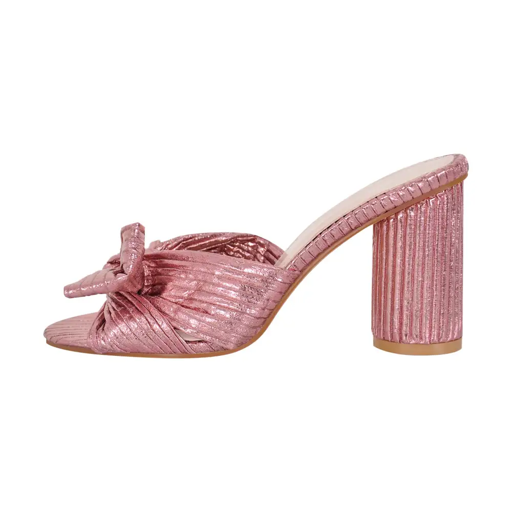 Round Toe Chunky Heel Bow Mule Sandals