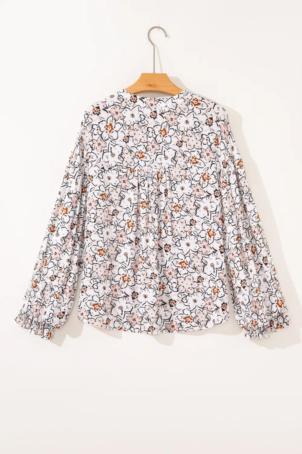 Khaki Bold Floral Print Frilled Shirt