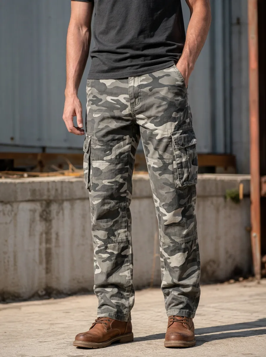 Men's Tactical Urban Camo Flap Pocket Straight Leg Cargo Pants
