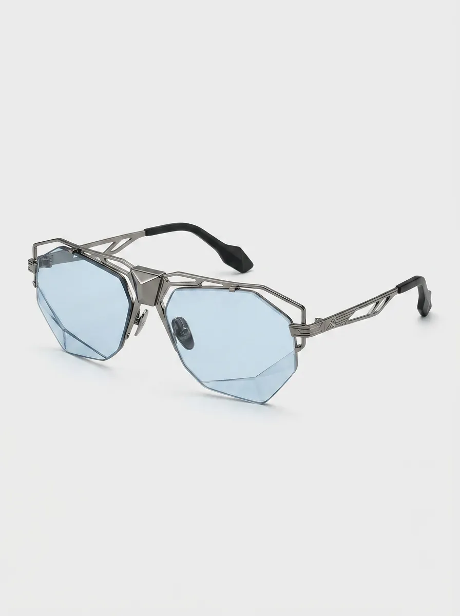 Unisex Cyberpunk Geometric Blue Tinted Metal Frame Sunglasses