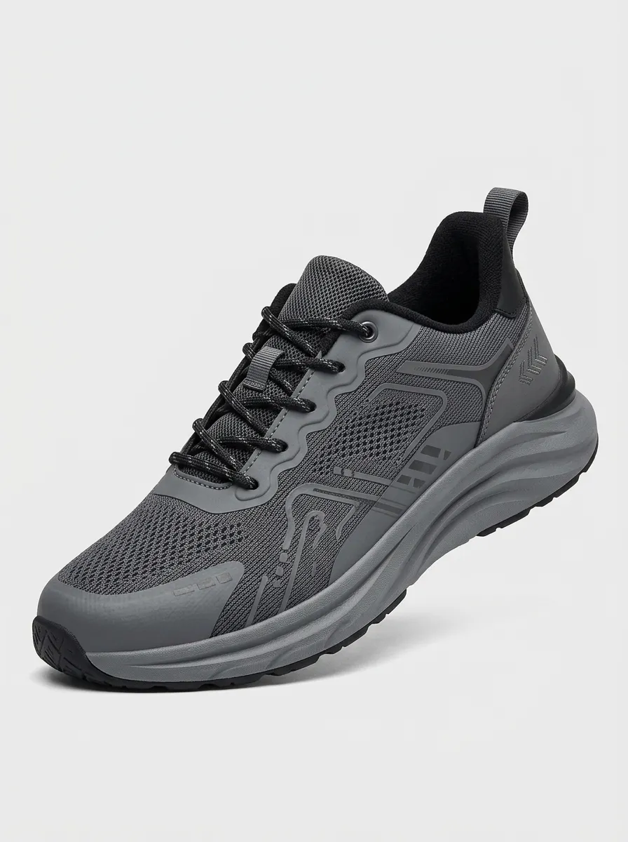 Men's Dark Grey Sporty Grey Mesh Athletic Sneakers