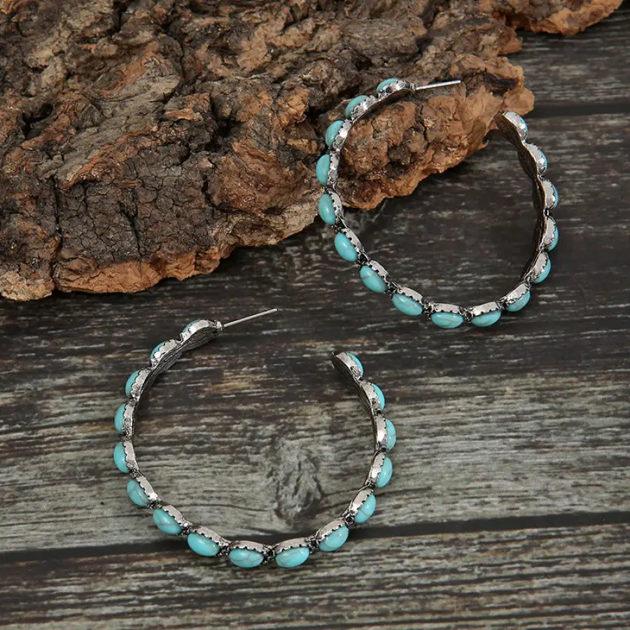 Artificial Turquoise C Hoop Earrings