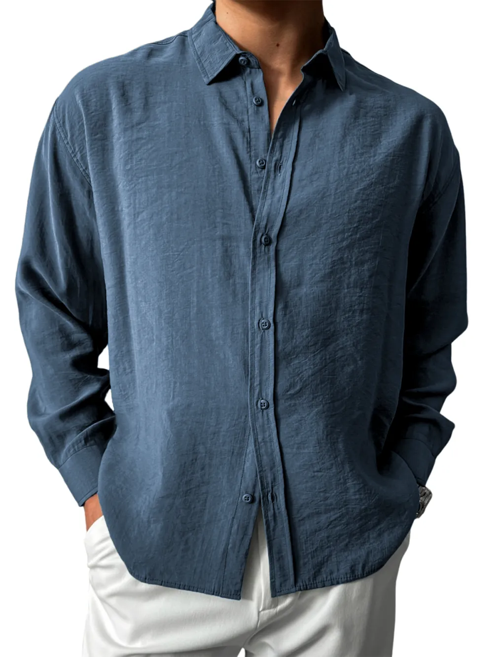 Easy Fit Long Sleeve Button Front Shirt