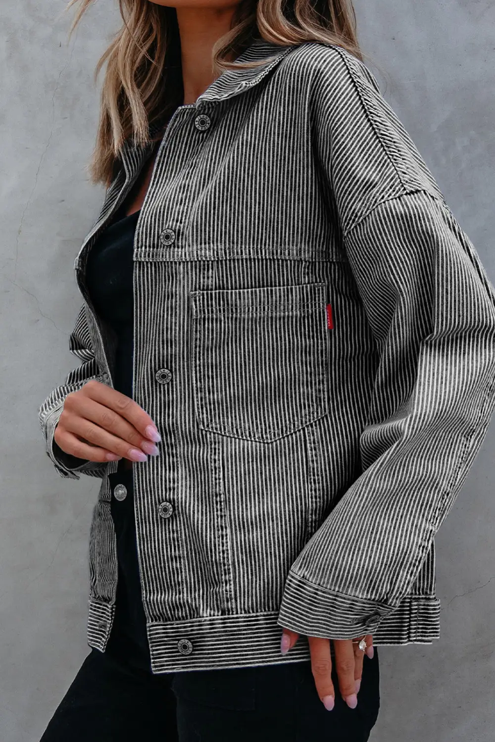 Women's Washed Oversize Pocketed Denim Jacket