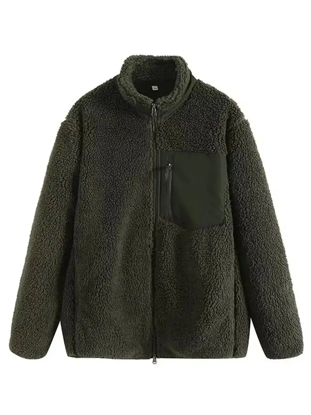 Plush Zip Front Pocketed Casual Jacket