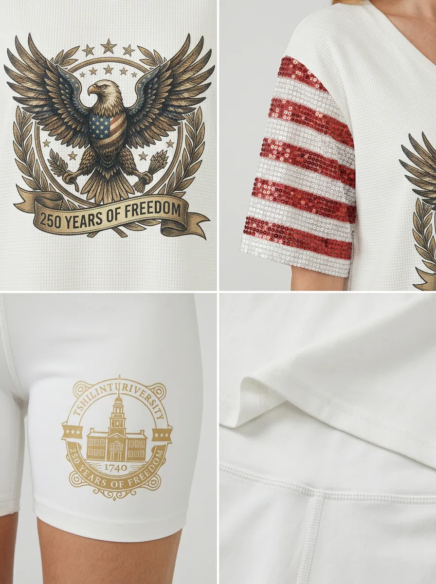 Women's USA 250th Anniversary Eagle Flag Sequin Printed Set