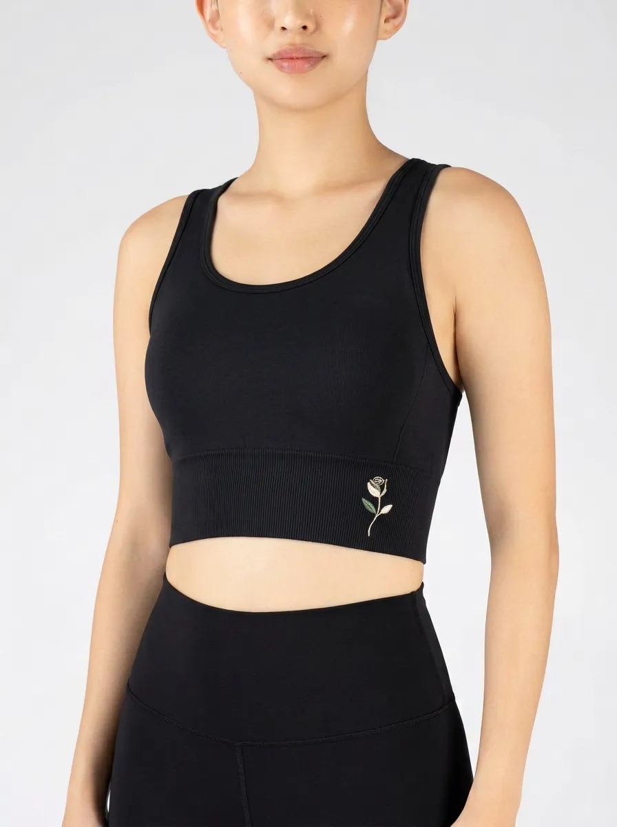Women's Rose-Embroidered Crop Tank