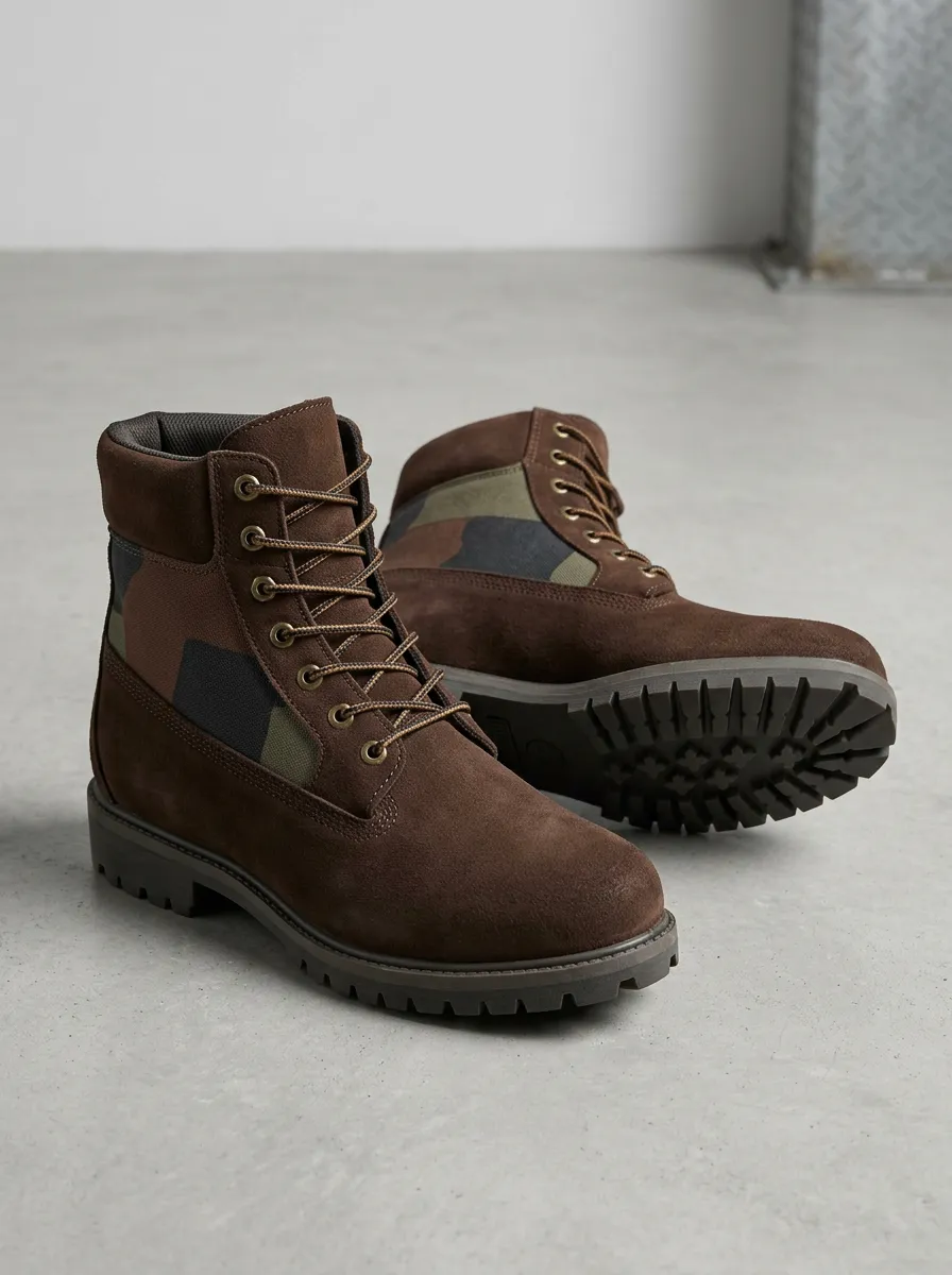 Unisex Camo Suede Print Work Boots
