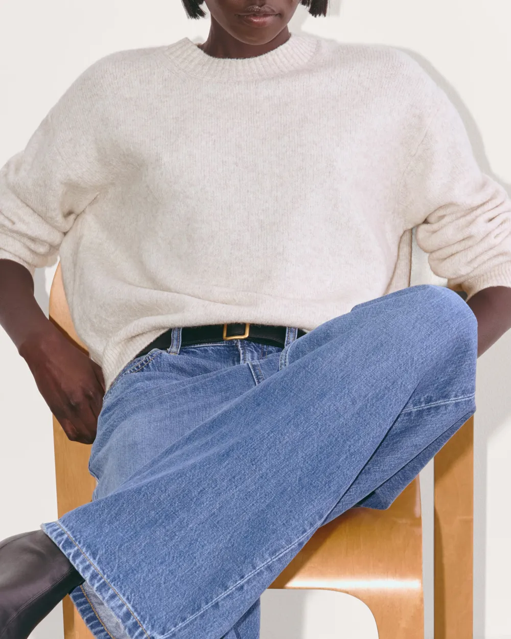 White Ribbed Collar Knit Sweater