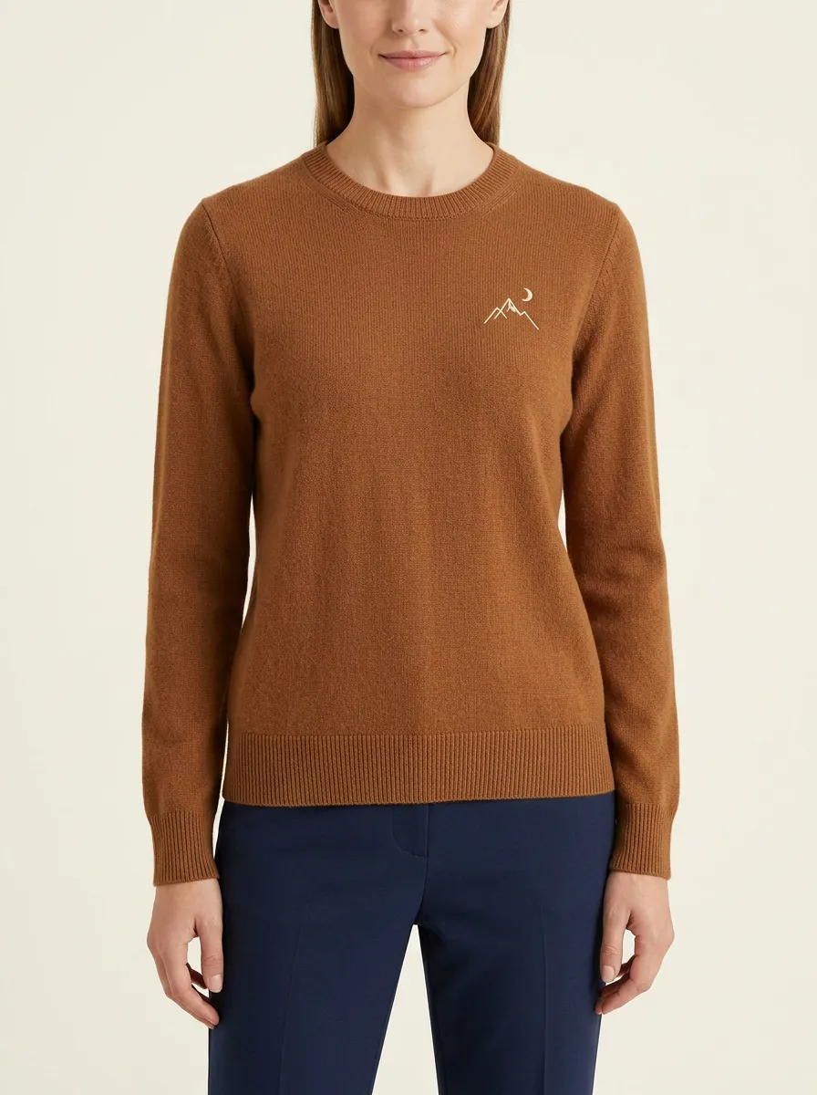 Women's Tobacco Embroidered Crewneck Sweater