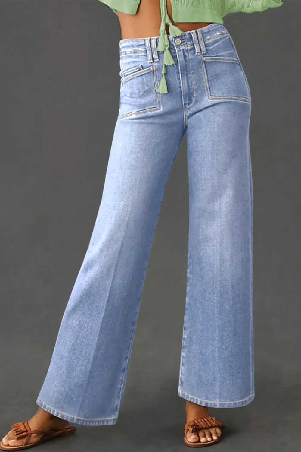 Light Blue Cropped Straight Jeans