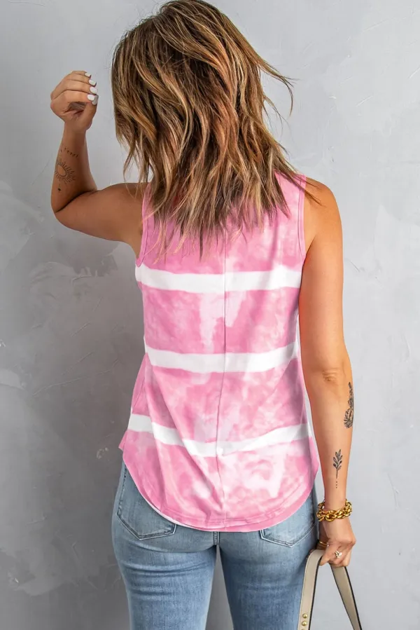 Tie-Dye Scoop Neck Henley Tank Top