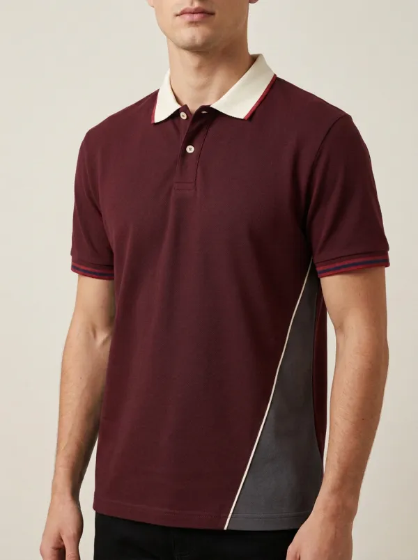 Men's Navy Contrast Panel Colorblock Printed Polo Shirt