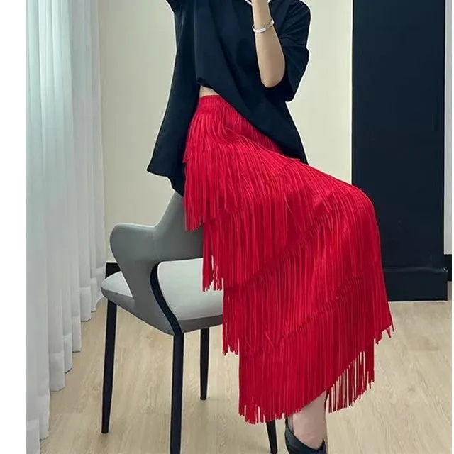 Five Layer Fringe Straight Long Skirt