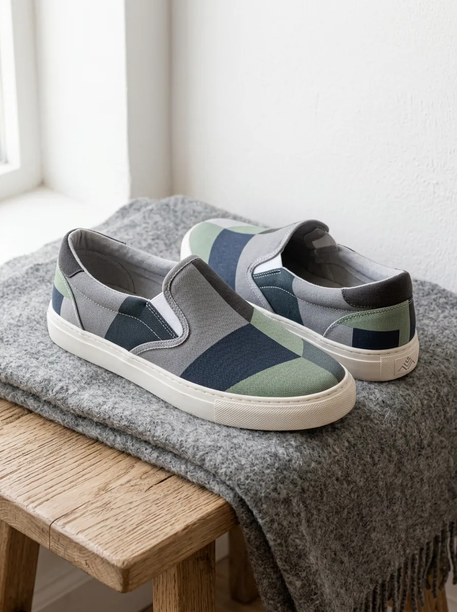 Men's Refined Geometric Colorblock Pattern Patterned Slip-on Canvas Shoes