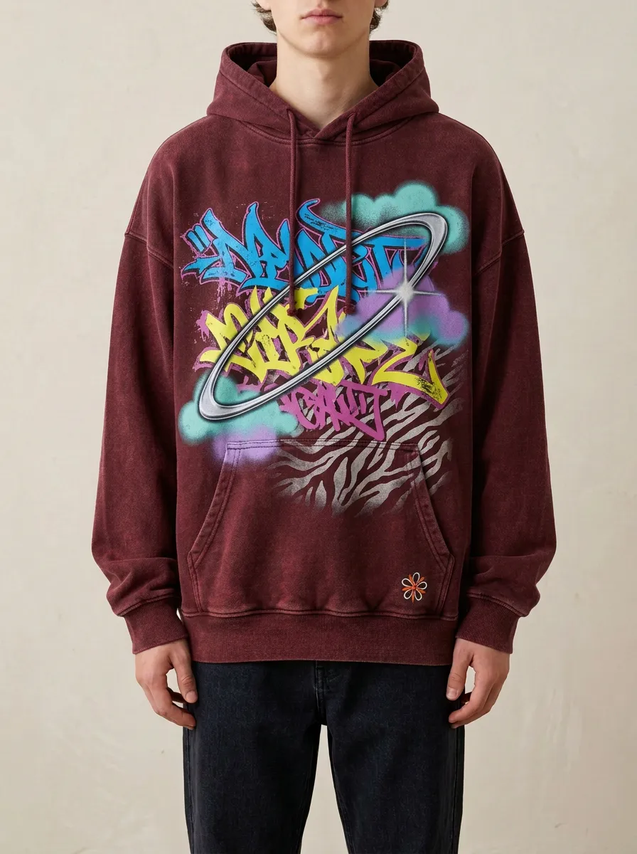 Men's Streetwear Graffiti Planet Zebra Print Graphic Hoodie
