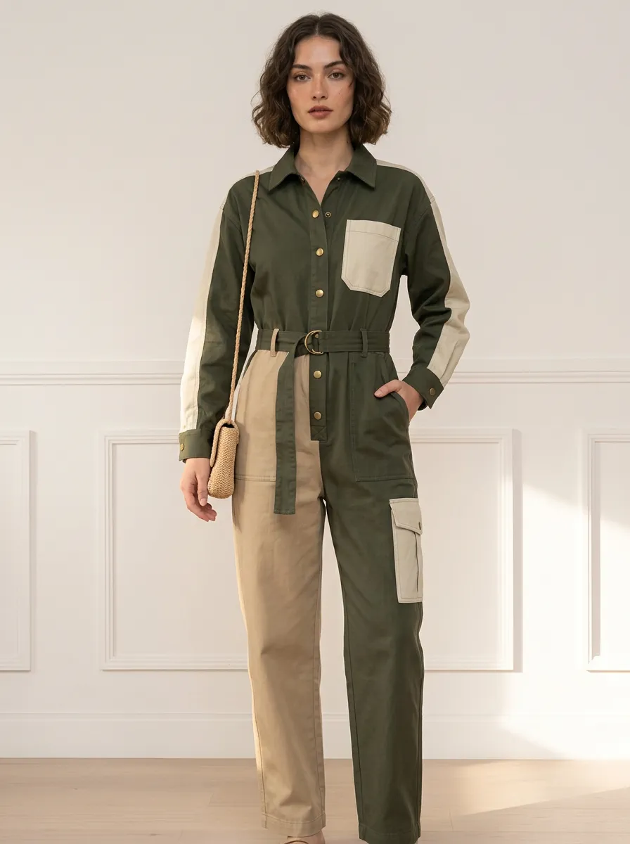 Women's Rowan Utility Patchwork Colorblock Belted Jumpsuit