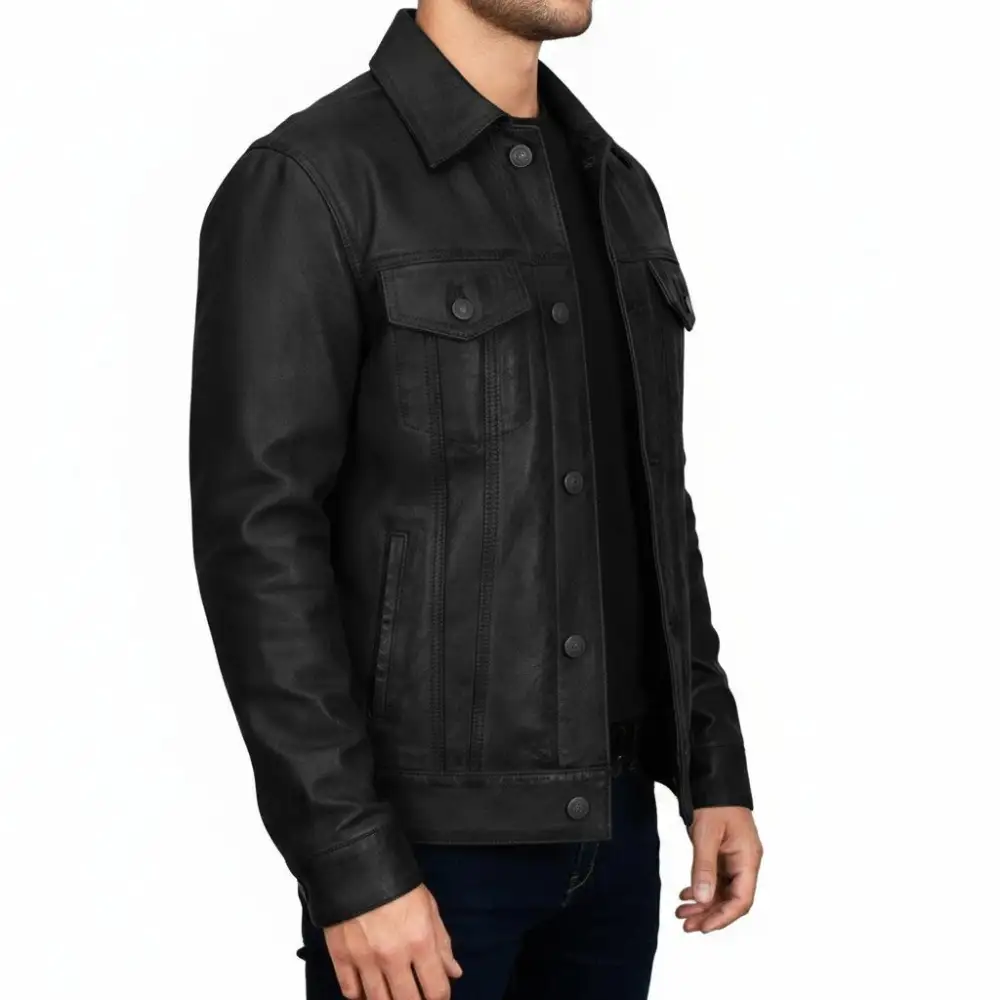 Classic Leather Biker Trucker Multi Pocket Jacket