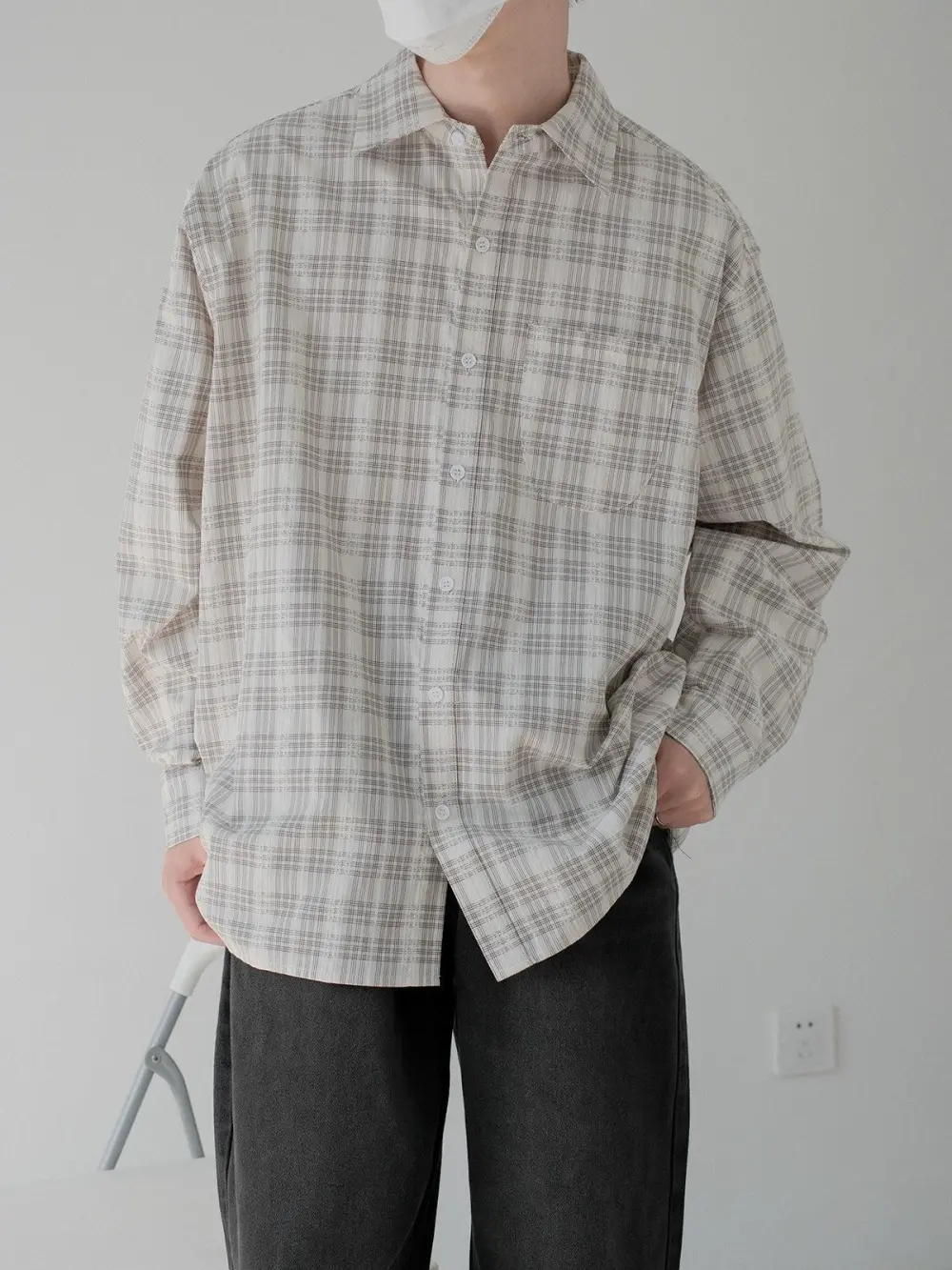Lace And Plaid Pattern Shirt