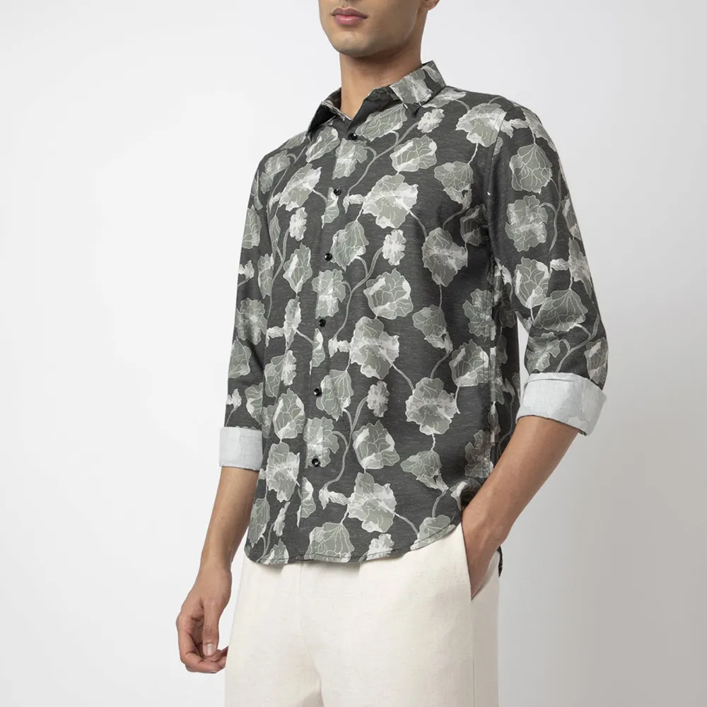 Versatile Slim Fit Printed Linen Men's Formal Shirt