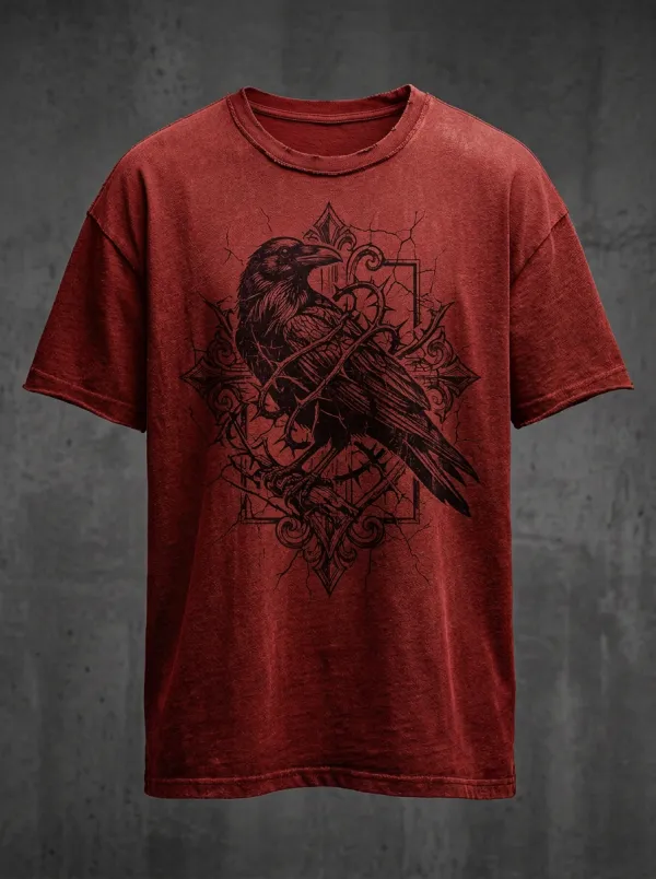 Statement Raven Cross Finish Men's Gothic T-Shirt