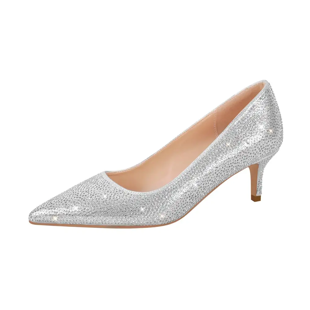 Rhinestone Pointed Toe Low Heel Pumps