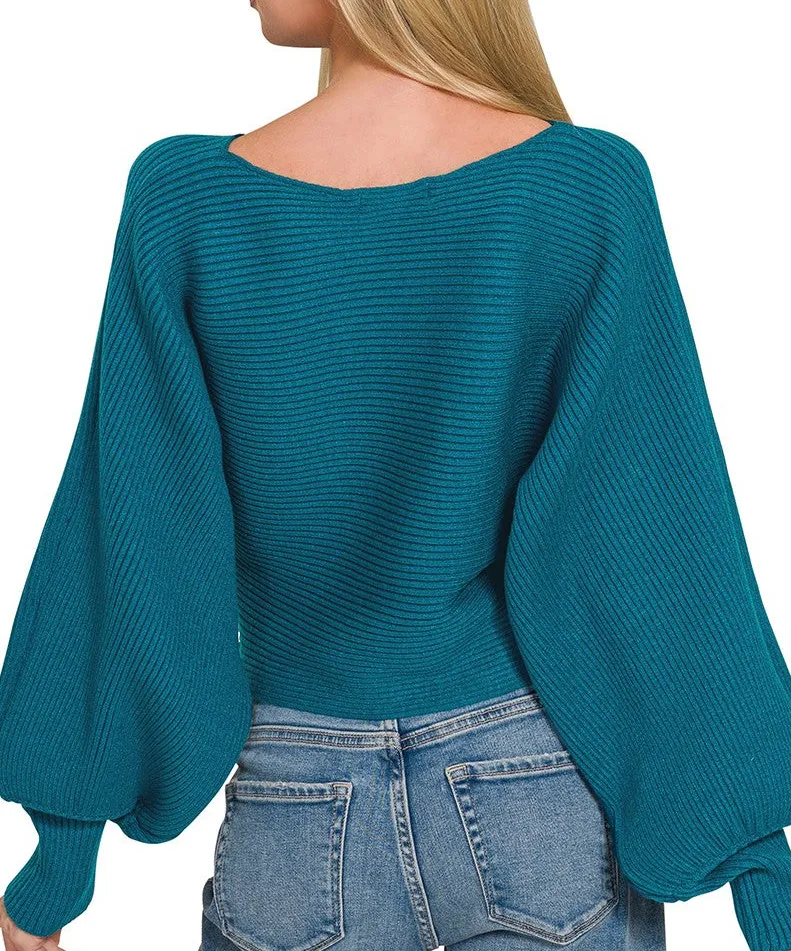 Soft Boat Neck Balloon Sleeve Sweater